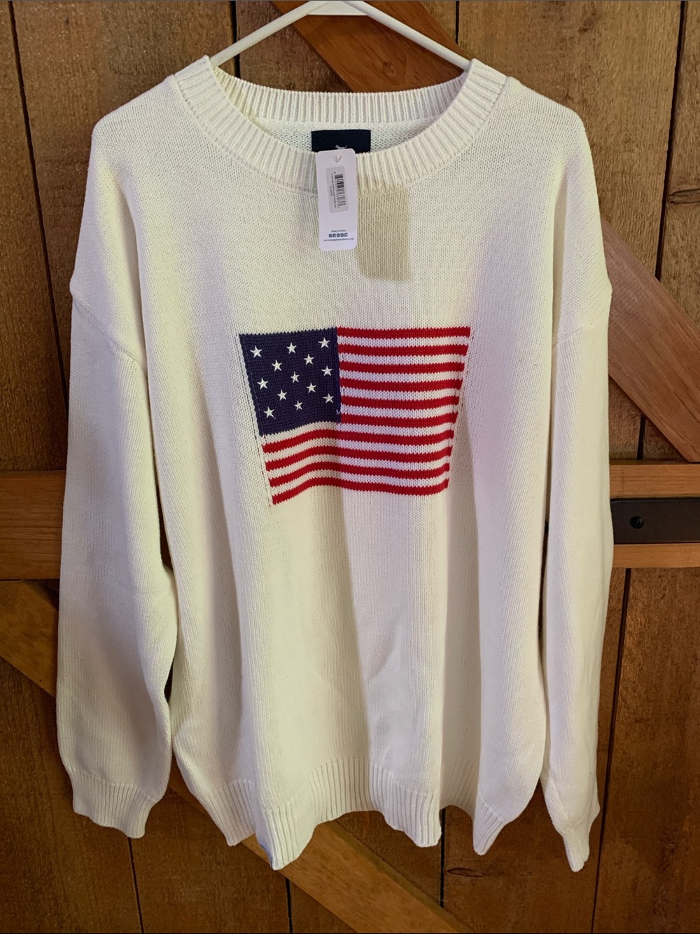 NWT Men’s Simply Southern Ivory Flag Knit Sweater - Classic Americana - Size XL